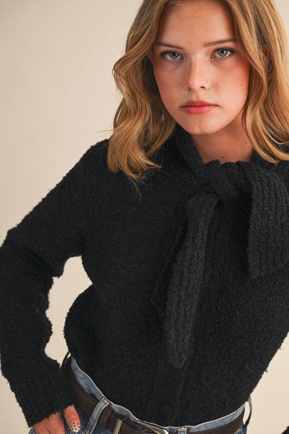 &MERCI - TYING NECK SWEATER CARDIGAN MSW11027: Black / L