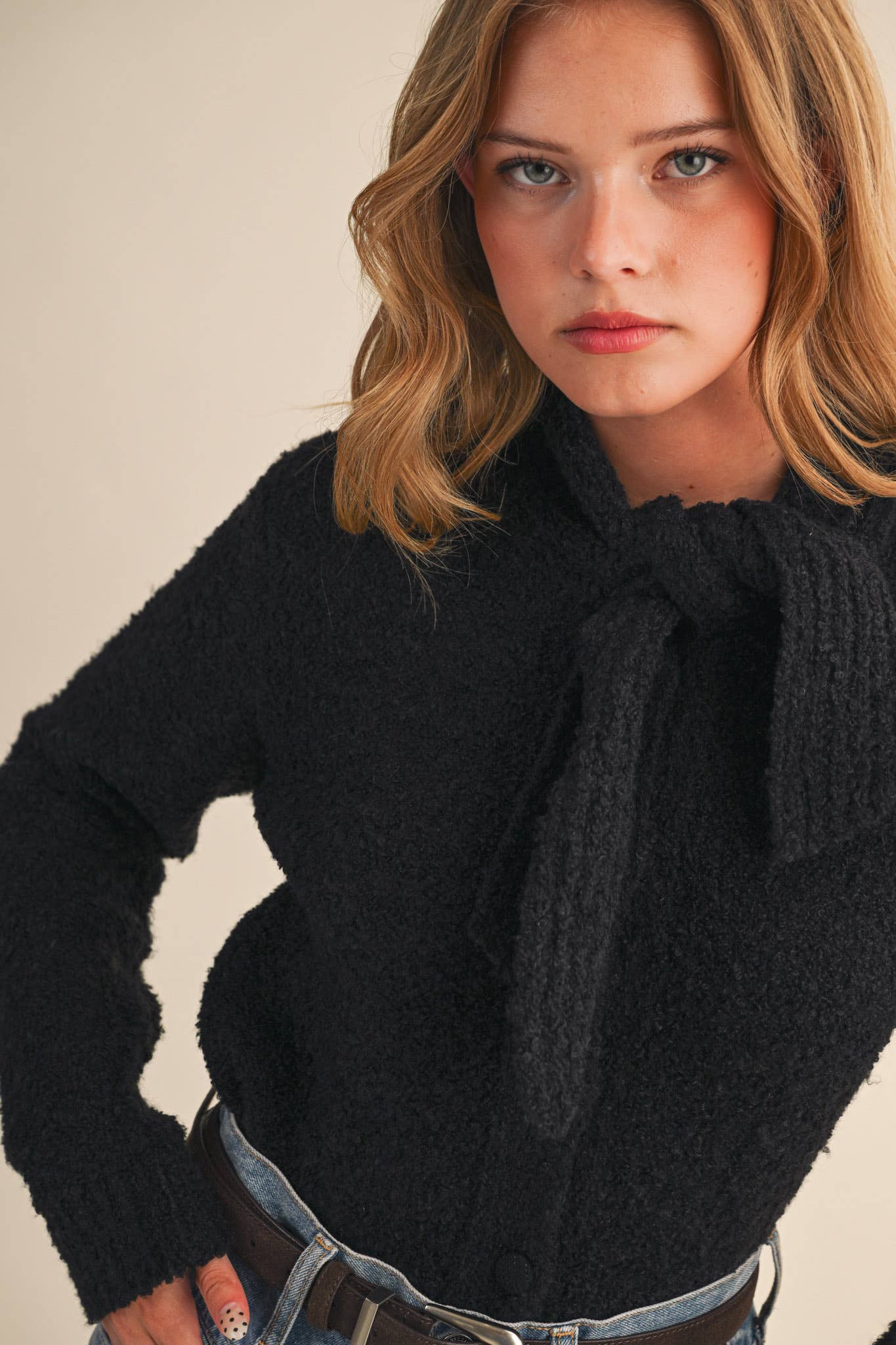 &MERCI - TYING NECK SWEATER CARDIGAN MSW11027: Black / S