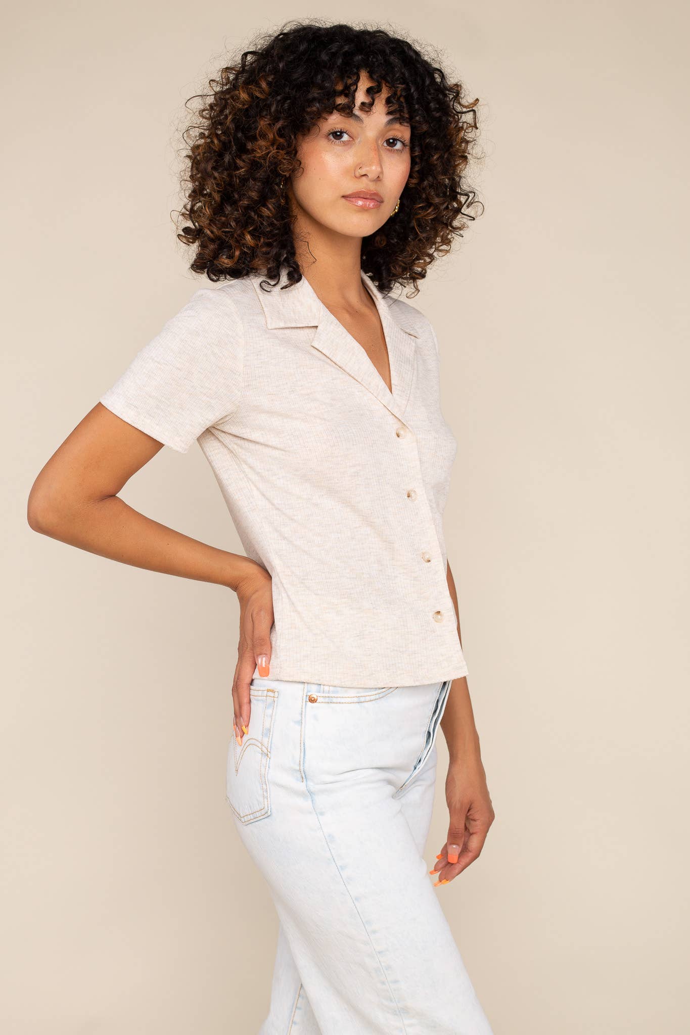 NLT - Lourdes Top: H Oatmeal / Large