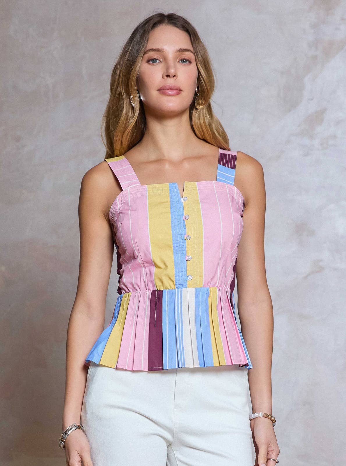 Current Air - Cotton Striped Sleeveless Top: Multi / S