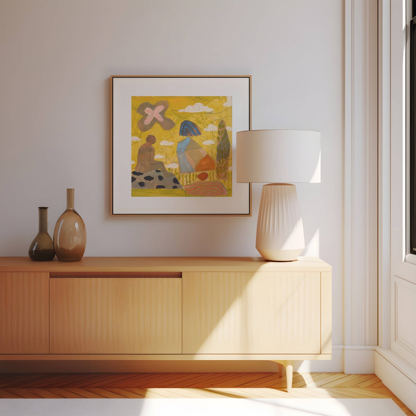 El Baker Art - Vibrant Yellow Abstract Figure Art Print: Unframed, Giclee Paper Print Only / 14×14