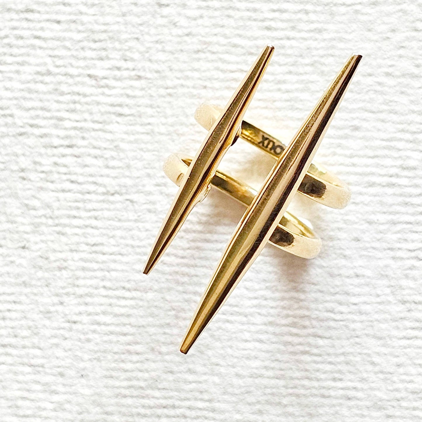 Bisjoux - Solid brass double spike needle adjustable ring handcrafted