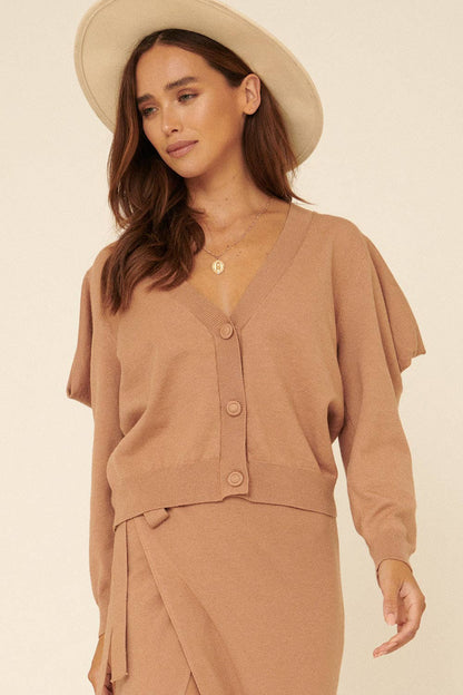 Promesa USA - Solid Knit V Neck Button Front Cardigan: Black / S