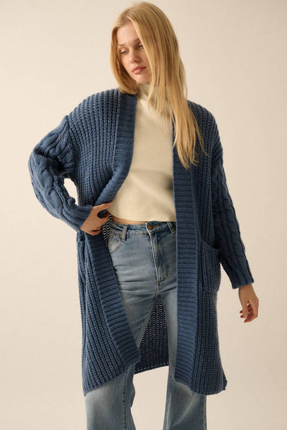 Promesa USA - Solid Rib Knit Open Front Cable Knit Cardigan: Sunburn / M