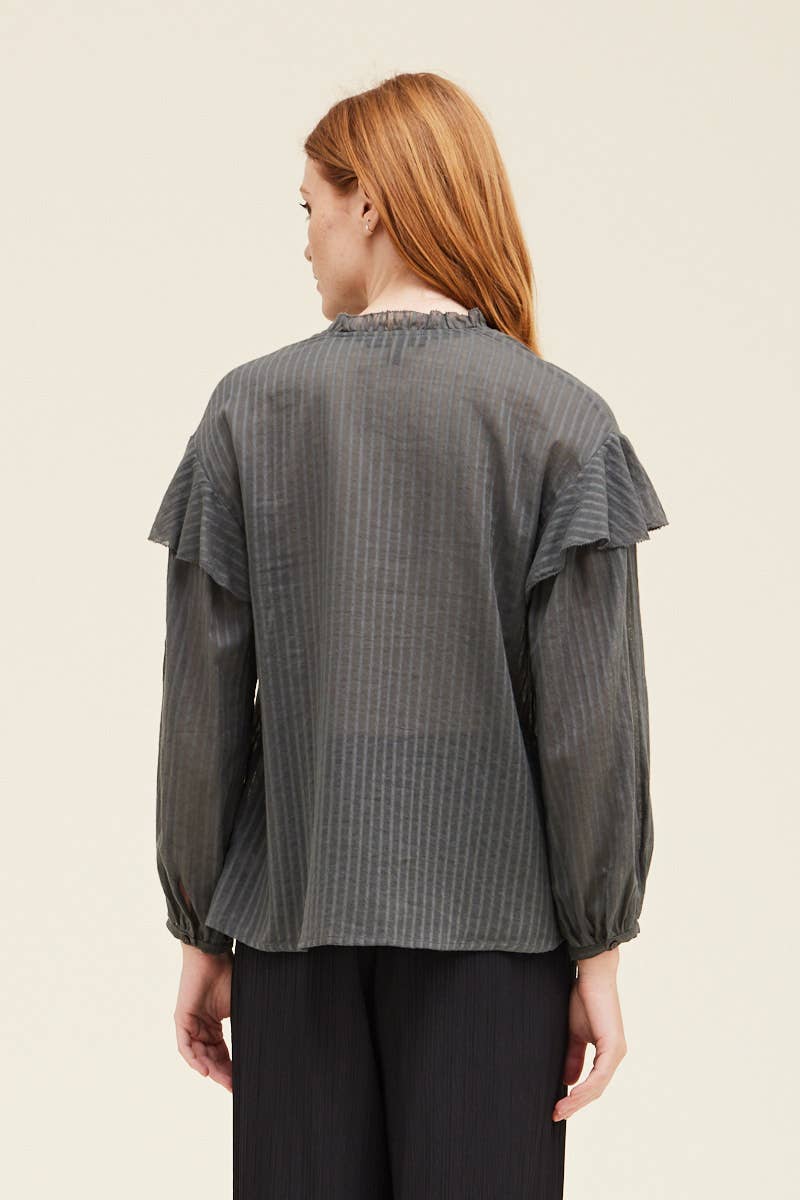 Grade & Gather - 41159 - COTTON TEXTURE RUFFLED BLOUSE: ECRU / LARGE