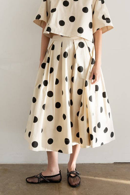 Heyson - JOS1021 Polka Dot Pleated Midi Skirt: CREAM / S