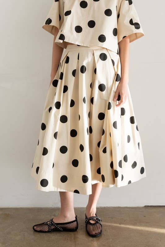 Heyson - JOS1021 Polka Dot Pleated Midi Skirt: CREAM / L