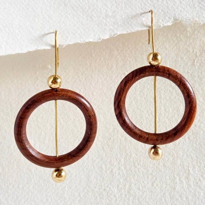 Bisjoux - Brass wood hoop sphere earrings handmade Bisjoux exclusive