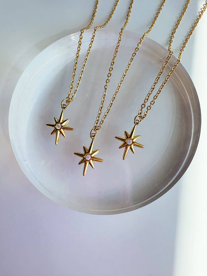 GeoMetricGem - Twinkle Charm Necklace ~  Gold Plated Stainless Steel Star