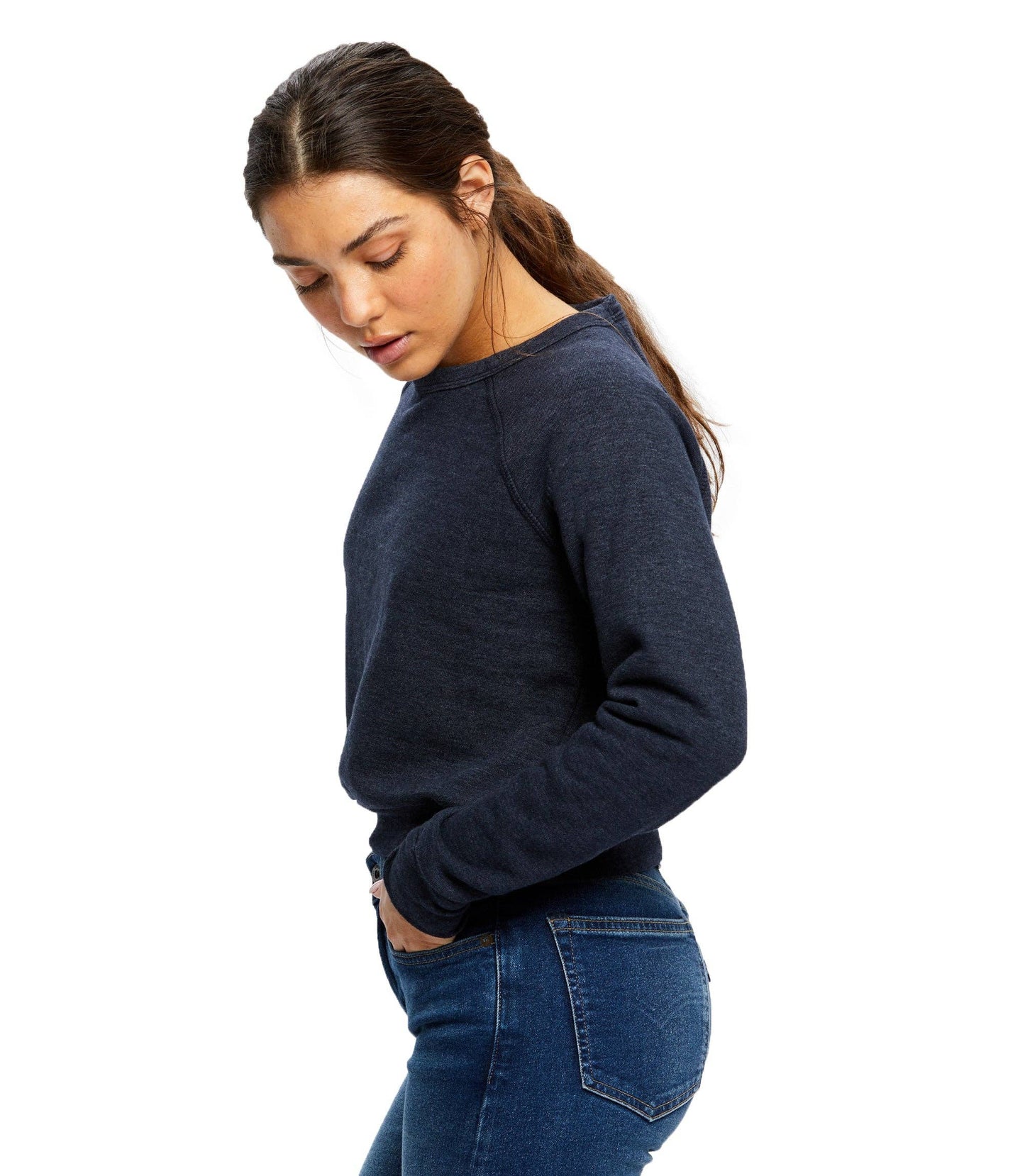 US Blanks - Women's Sponge Fleece Cropped Crew Neck Fleece: Tri-navy / XL