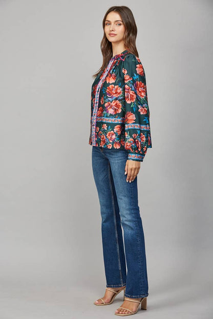 FATE - FRONT BUTTON CLOSURE LONG SLEEVE PRINT BLOUSE FT22255

: DEEP GREEN MULTI / S