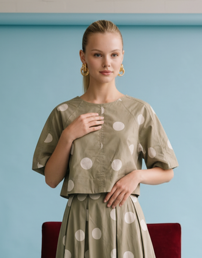 Heyson - JOT1116 Polka Dot Back-Tie Top: CREAM / S