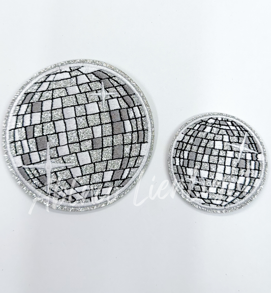 ABLNco - 2” Silver glitter disco ball embroidery patch iron on