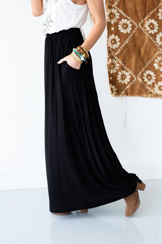 Three Bird Nest - The Perfect Pocketed Maxi Skirt - Black: Medium