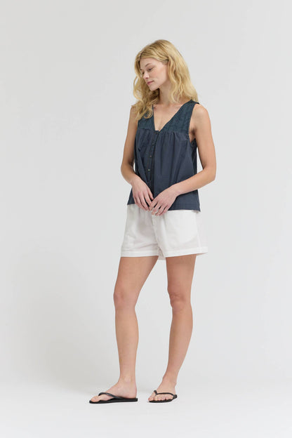 Grade & Gather - 42218 - V-NECK EYELET TANK: ATLANTIC / Contemporary / SMALL