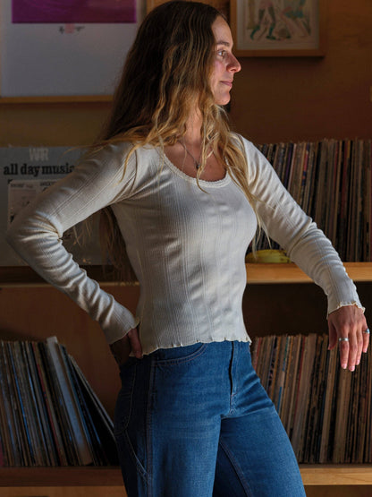 Mollusk - Long Sleeve Pointelle Tee: Natural / L