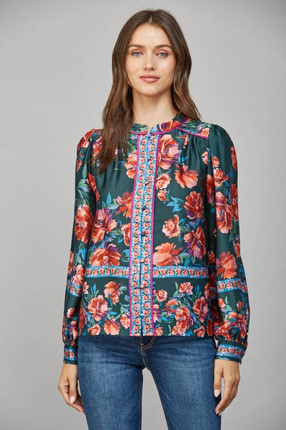 FATE - FRONT BUTTON CLOSURE LONG SLEEVE PRINT BLOUSE FT22255

: DEEP GREEN MULTI / L