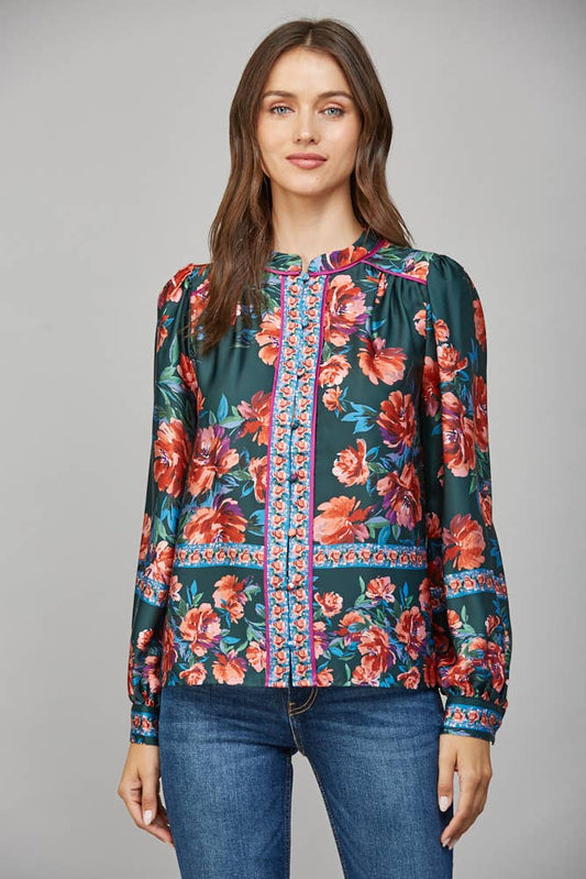 FATE - FRONT BUTTON CLOSURE LONG SLEEVE PRINT BLOUSE FT22255

: DEEP GREEN MULTI / S