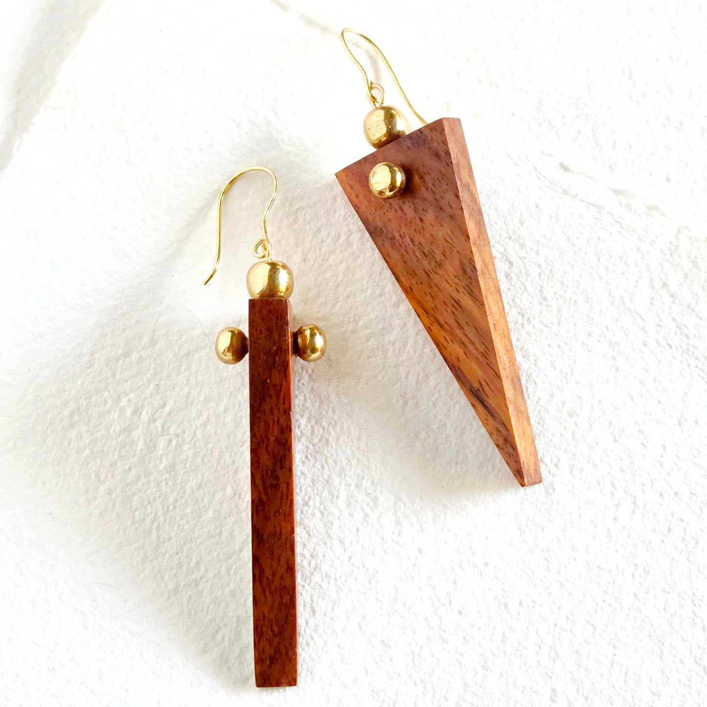 Bisjoux - Brass wood spike sphere earrings handmade exclusive