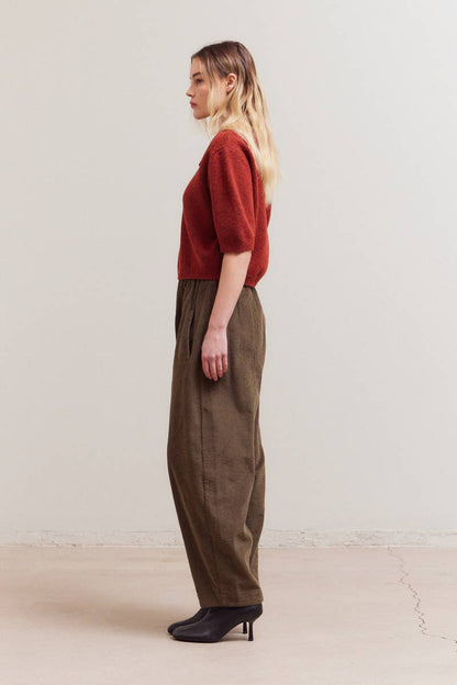 Grade & Gather - 42034 - 3/4 SHORT SLEEVE COLLAR NECK KNIT TOP: CITRON / Contemporary / SMALL