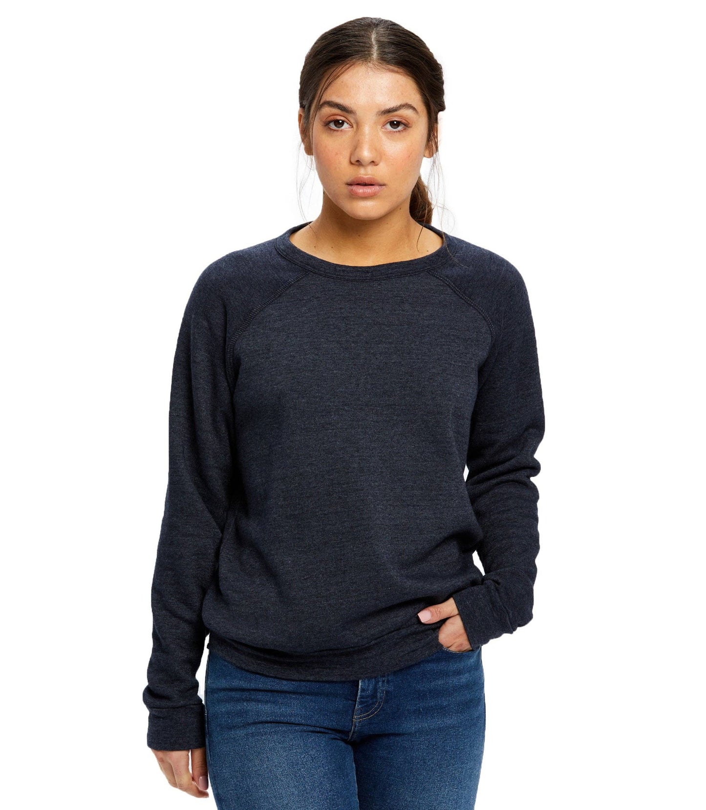 US Blanks - Women's Raglan Pullover Long Sleeve Crew Neck: Tri-navy / S