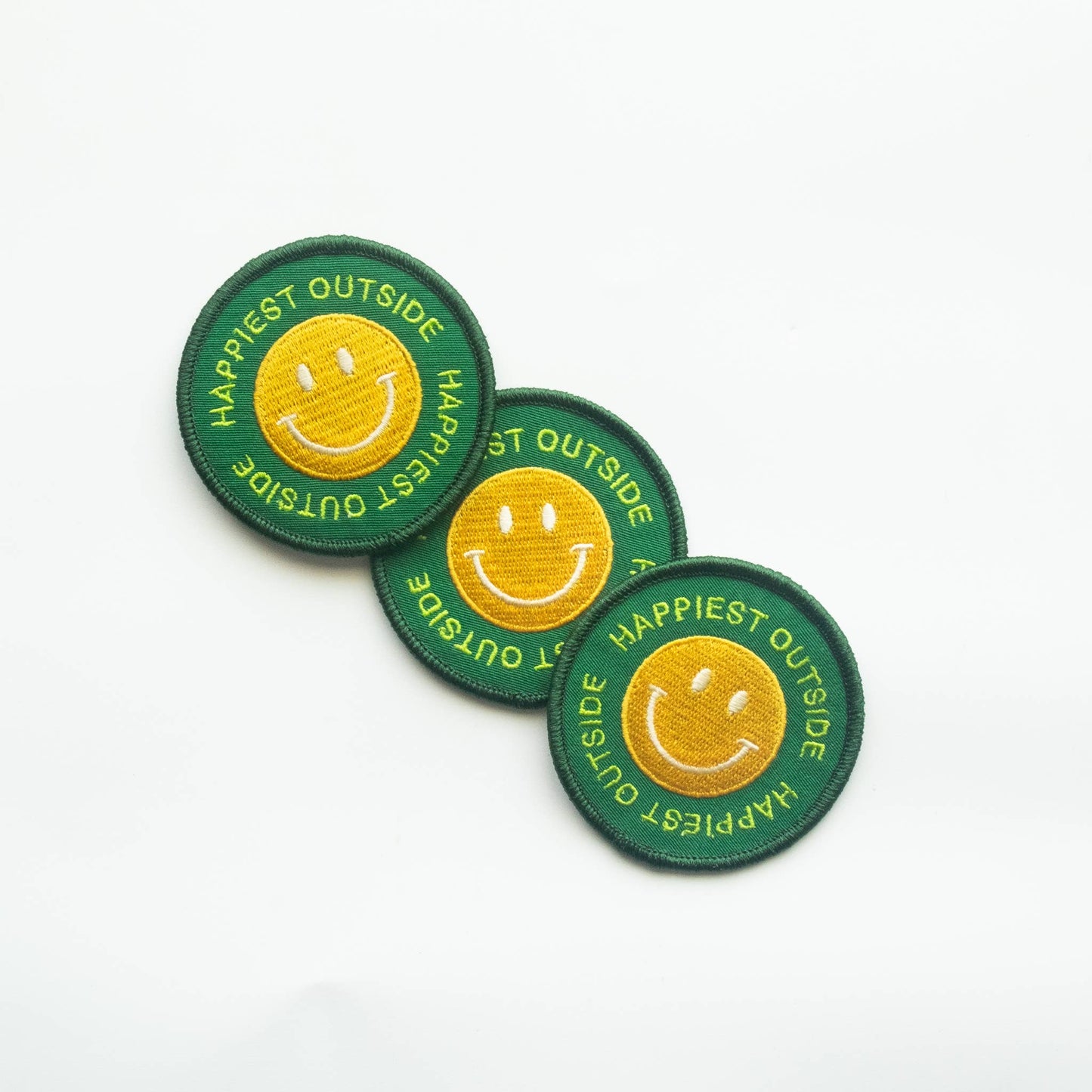 Union Made - Happiest Outside Embroidered Iron on Patch - Smiley Face: Yes