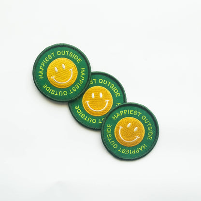 Union Made - Happiest Outside Embroidered Iron on Patch - Smiley Face: Yes