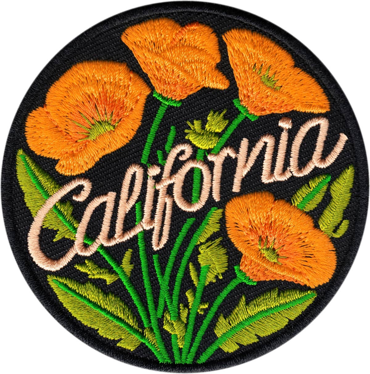 Square Deal Recordings & Supplies - Patch - California - Golden Poppies On Black - Nature Travel