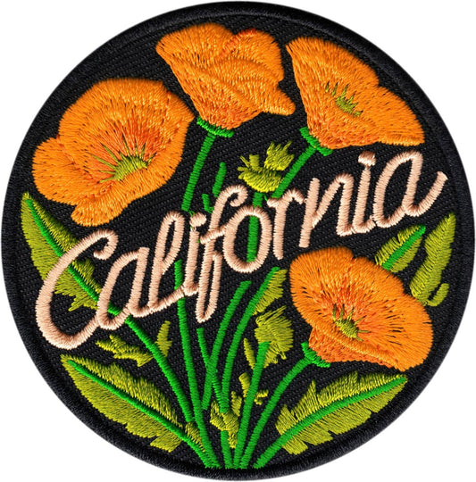 Square Deal Recordings & Supplies - Patch - California - Golden Poppies On Black - Nature Travel