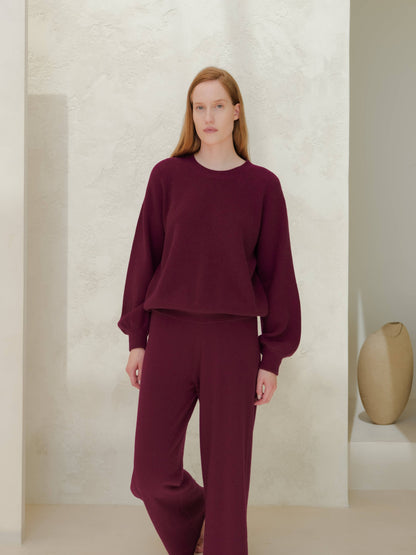 Lèmme - Ribbed crewneck sweater in cashmere blend with balloon sleeves: Ceruleo / M
