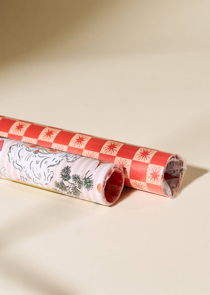 One & Only Paper - Nostalgic Christmas Red Star Checked Gift Wrap | 3 Sheets