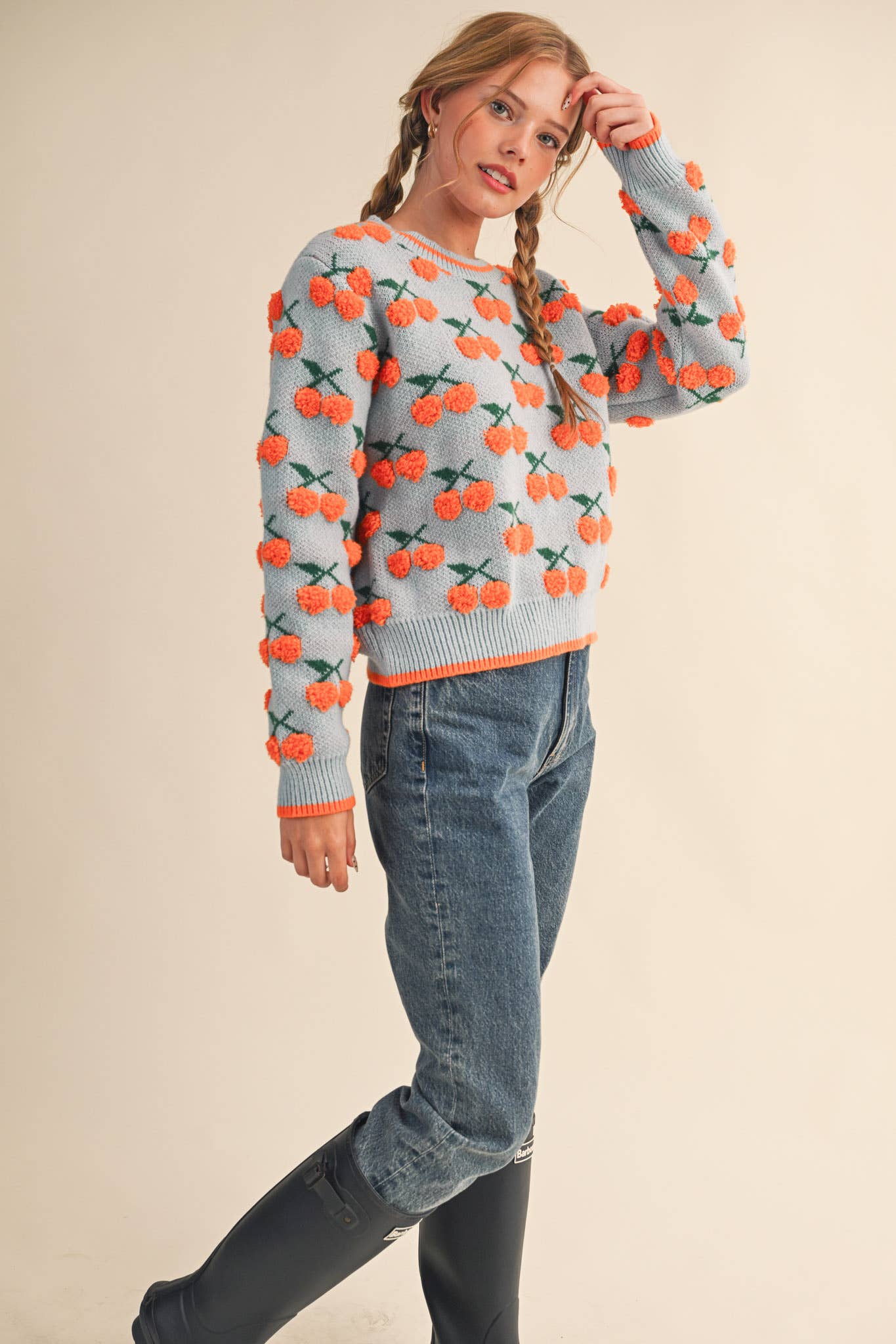 &MERCI - FUZZY CHERRY SWEATER MSW11122: Taupe Red Multi / M