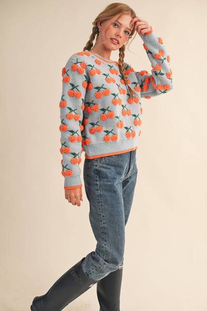 &MERCI - FUZZY CHERRY SWEATER MSW11122: Taupe Red Multi / S