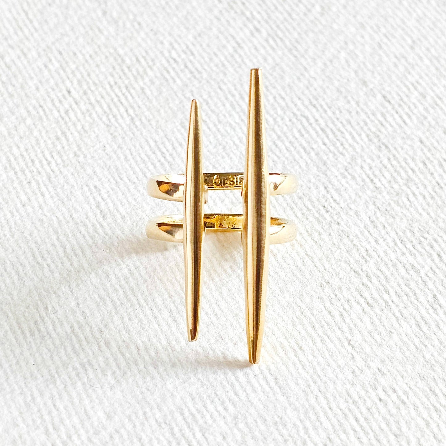 Bisjoux - Solid brass double spike needle adjustable ring handcrafted