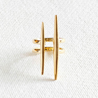 Bisjoux - Solid brass double spike needle adjustable ring handcrafted