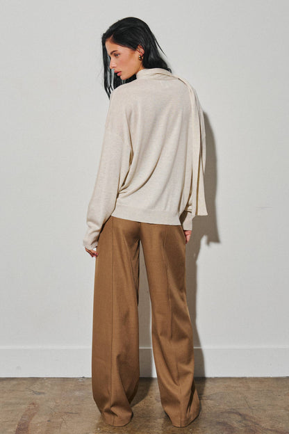 BEIGE BOTANY - M0009T LADIES KNIT PULLOVER SWEATER W/ SCARF: Oat / SM