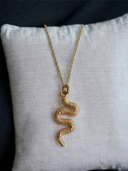 GeoMetricGem - Snake Necklace ~ Gold Plated Pendant on delicate chain