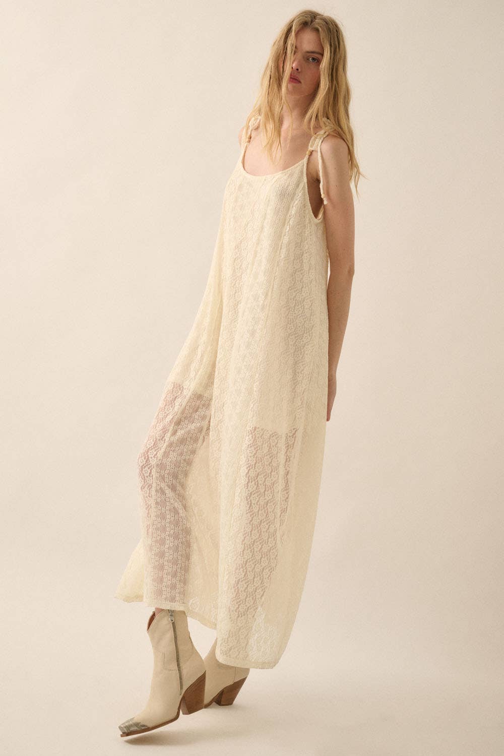 Promesa USA - Floral Lace Paneled Maxi Dress: CREAM / L