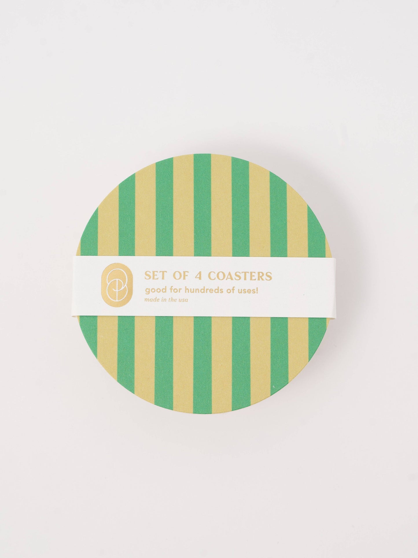 One & Only Paper - Verde Green and Lime Striped Coaster - Set of 4