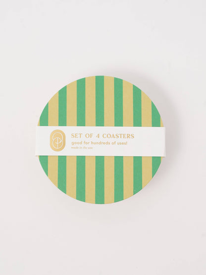 One & Only Paper - Verde Green and Lime Striped Coaster - Set of 4