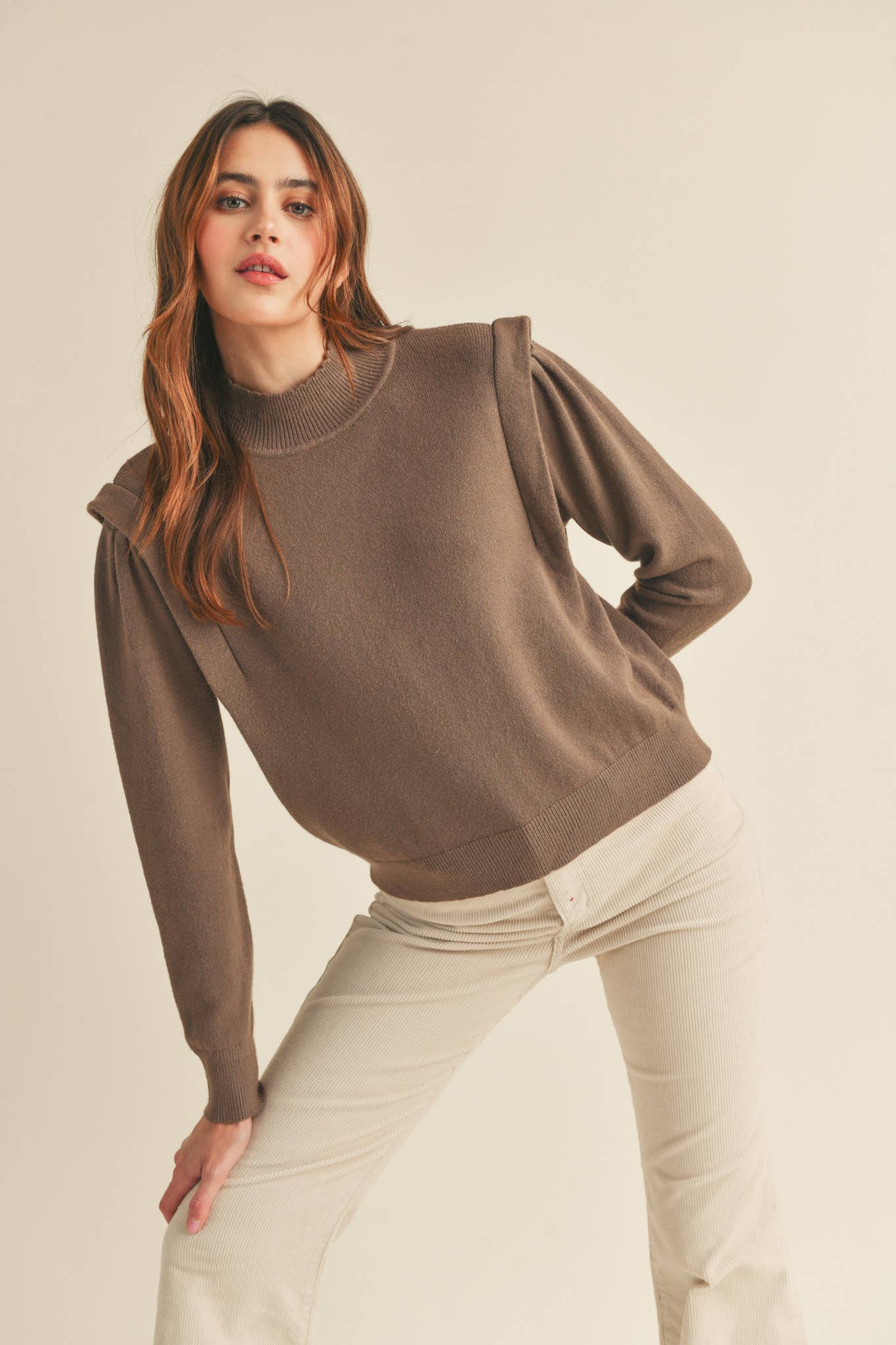 &MERCI - MOCK NECK SHOULDER DETAIL SWEATER MSW10296: IVORY / M
