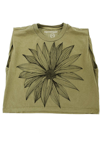 Supermaggie @ Faire - Big Flower Maisie Heavyweight Muscle Tee: Off Black / Lg
