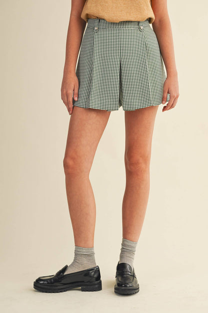 &MERCI - HOUNDSTOOTH PLEATED SHORTS MP4333: Hunter Green Houndst / S