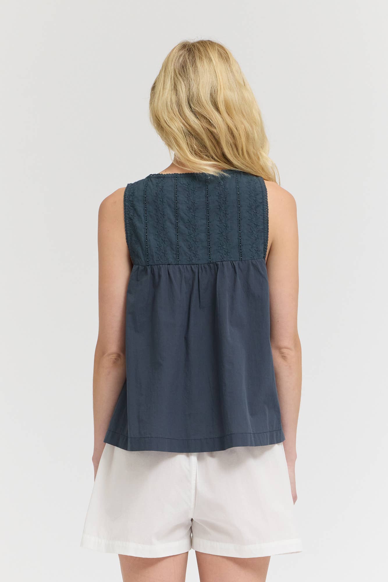 Grade & Gather - 42218 - V-NECK EYELET TANK: ATLANTIC / Contemporary / MEDIUM