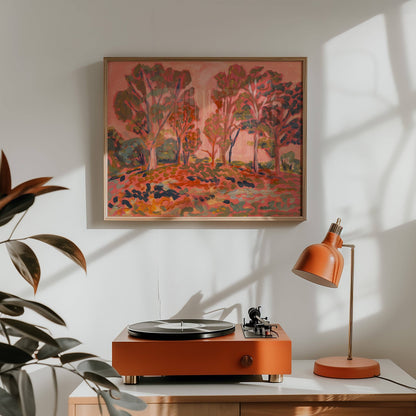 El Baker Art - Antique Pink Western Tree Landscape Print: Unframed, Giclee Paper Print Only / 12×16