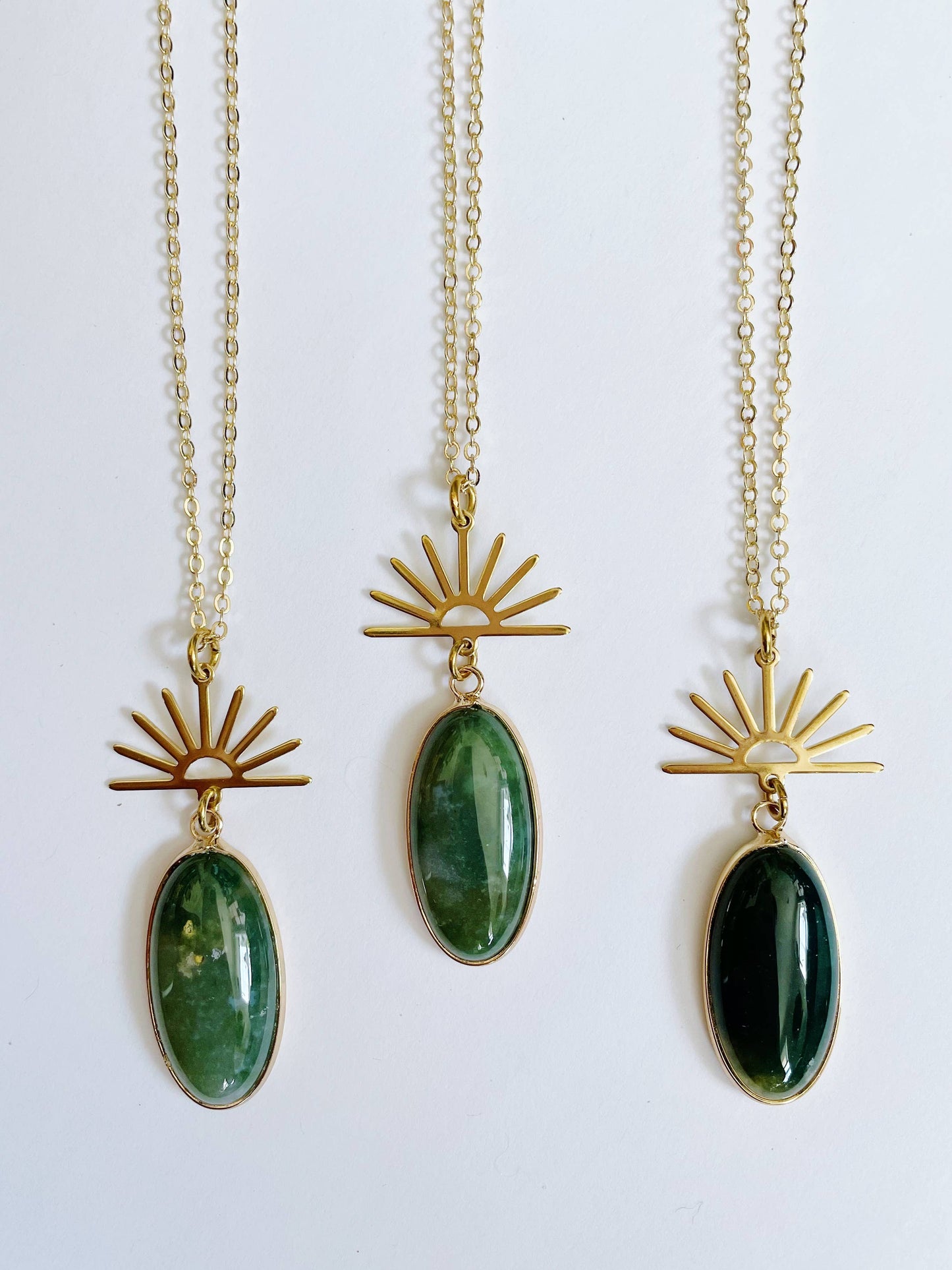 GeoMetricGem - Harlow Necklace ~ Gold Plated Chain & Green Indian Agate