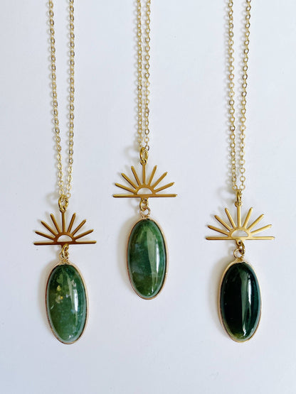 GeoMetricGem - Harlow Necklace ~ Gold Plated Chain & Green Indian Agate