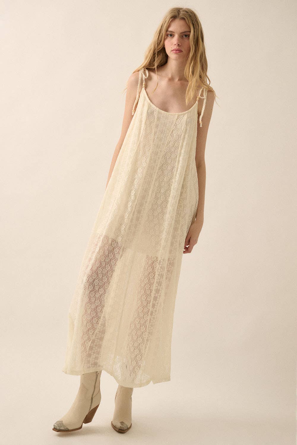 Promesa USA - Floral Lace Paneled Maxi Dress: CREAM / S