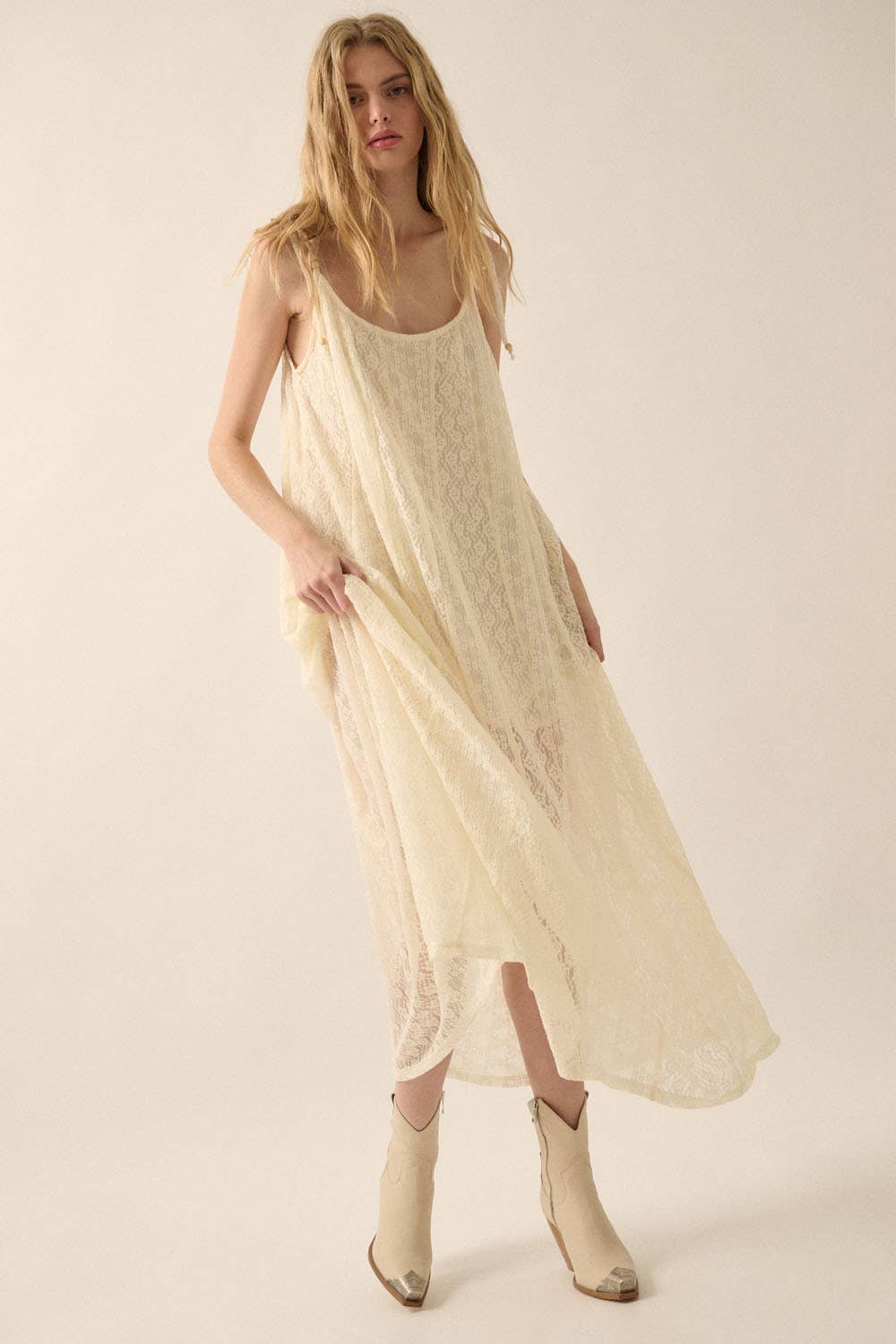 Promesa USA - Floral Lace Paneled Maxi Dress: CREAM / S