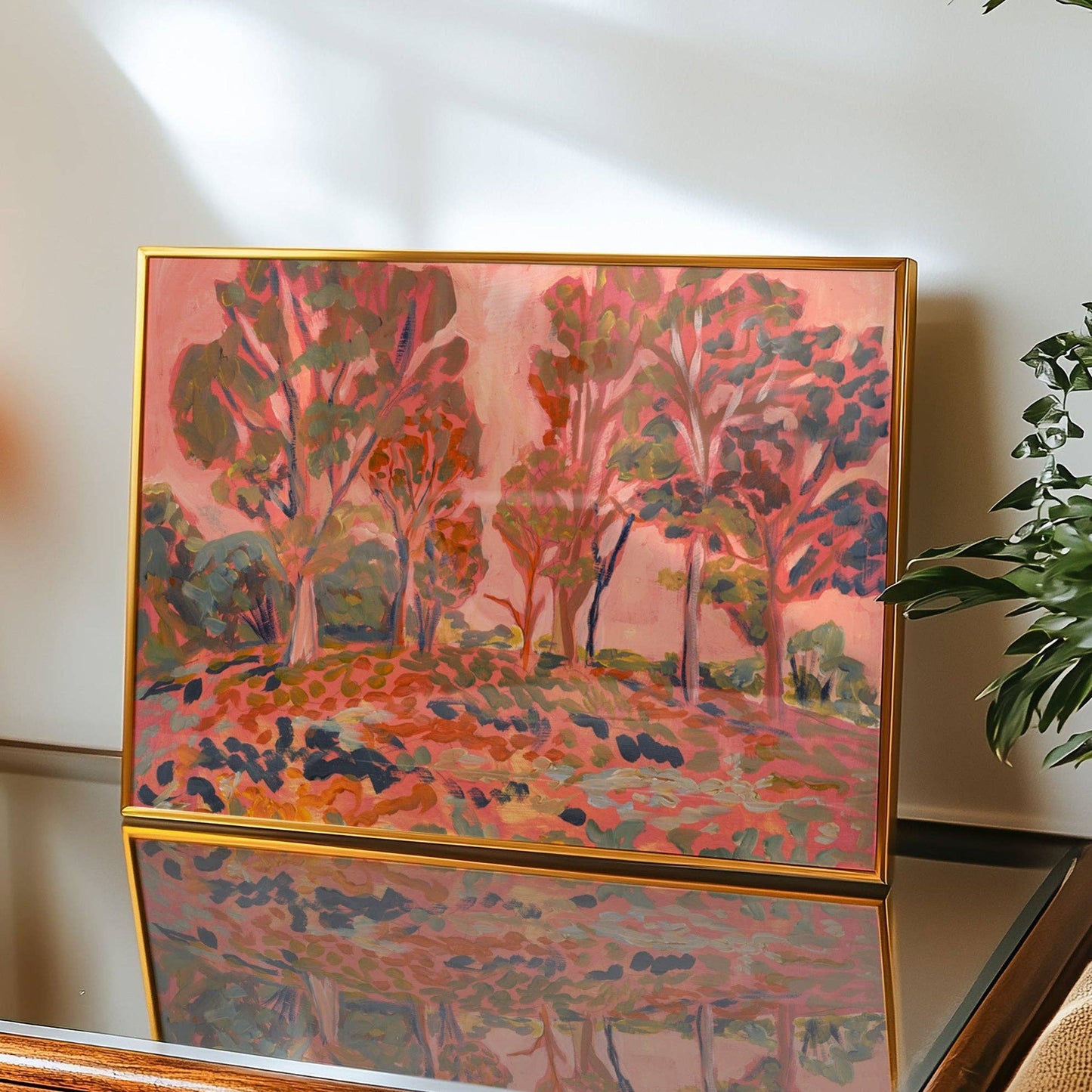 El Baker Art - Antique Pink Western Tree Landscape Print: Unframed, Giclee Paper Print Only / 12×16